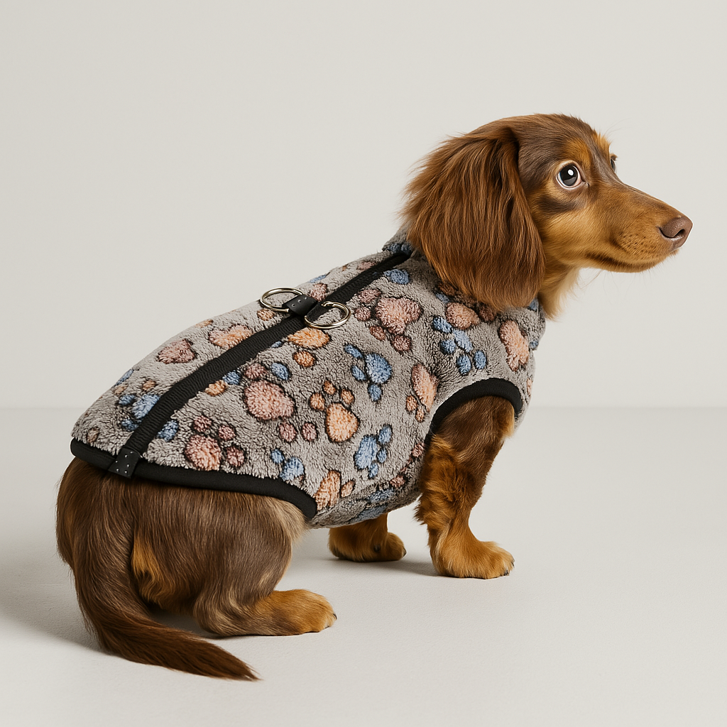 Dachshund Winter Jacket – Cozy Fleece Sweater with Paw Print Designed
