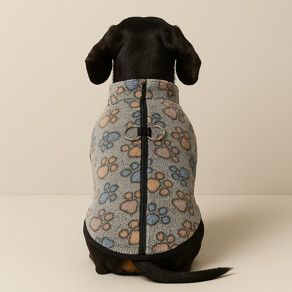 Dachshund Winter Jacket – Cozy Fleece Sweater with Paw Print Designed