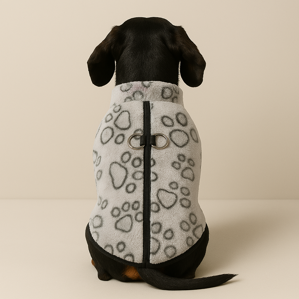 Dachshund Winter Jacket – Cozy Fleece Sweater with Paw Print Designed