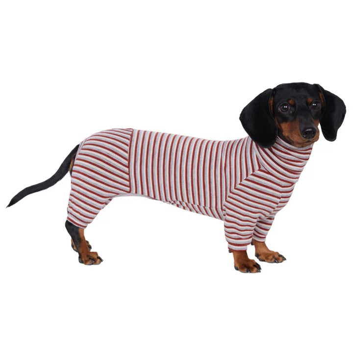 Dachshund High Neck Sweater – Soft Cashmere Striped Loungewear