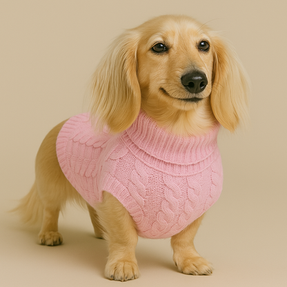Cable-knit turtleneck winter sweater for dachshunds