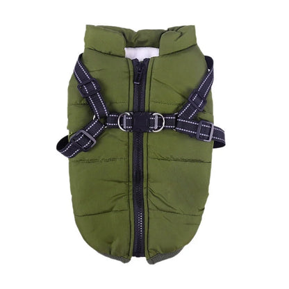 FrostGuard waterproof winter harness jacket on a dachshund, view 3