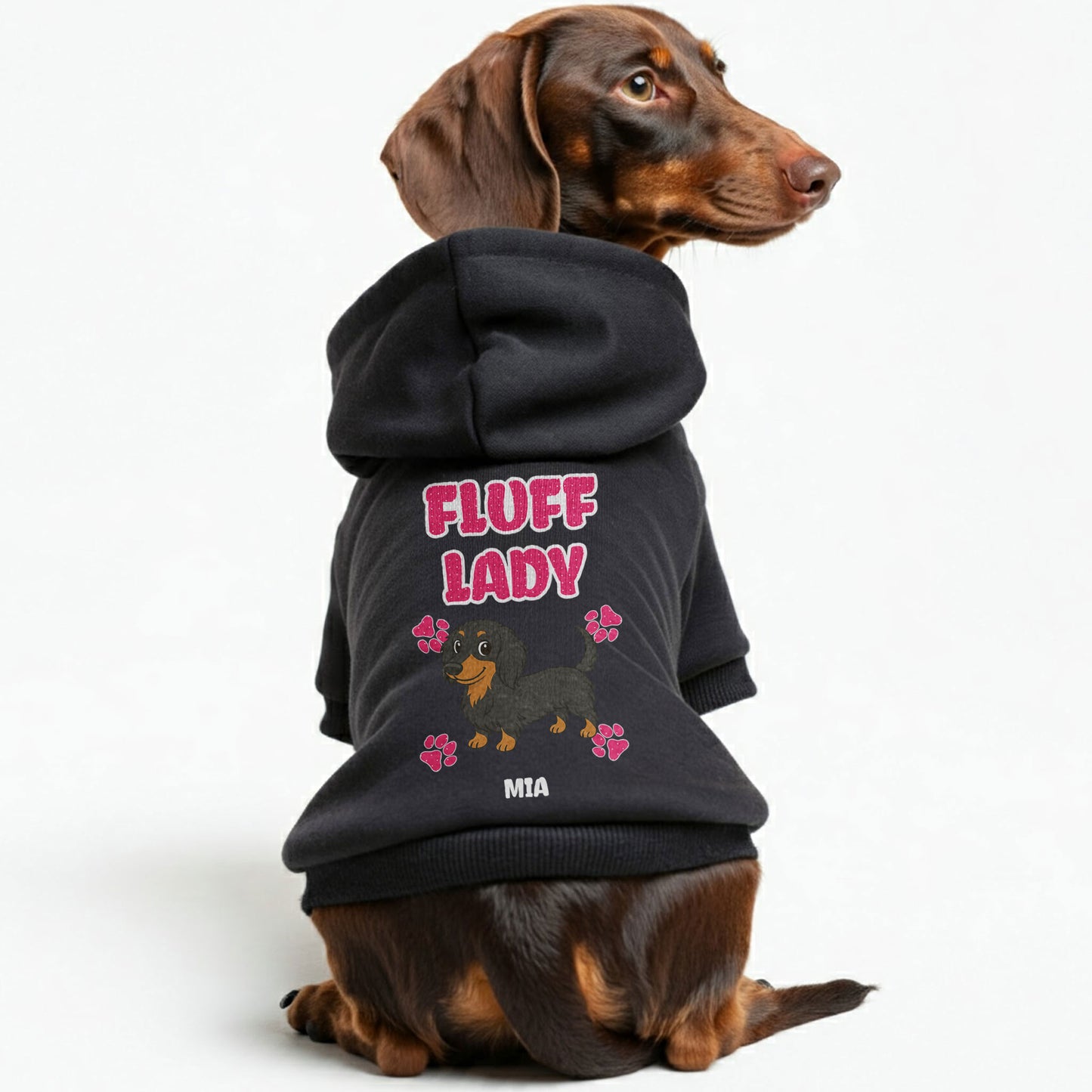 FLUFF LADY – Personalized Dachshund Hoodies with Your Doxie’s Name & Clipart – Stylish, Cozy & Made from Premium 100% Cotton