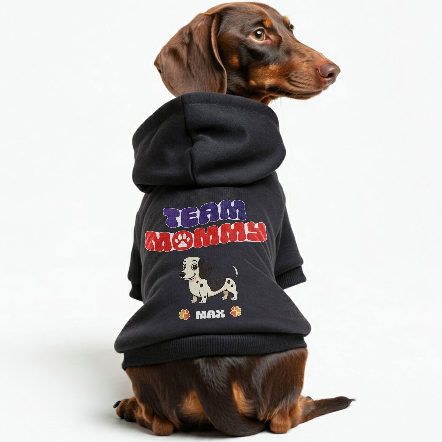 Team Mommy  – Personalized Dachshund Hoodies with Your Doxie’s Name & Clipart – Stylish, Cozy & Made from Premium 100% Cotton