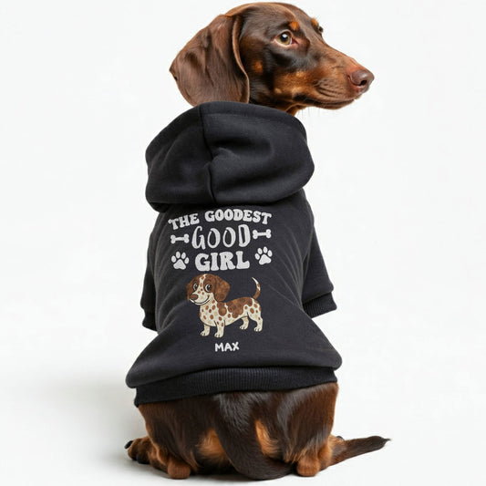 The Goodest Good Girl – Personalized Dachshund Hoodies with Your Doxie’s Name, Gender & Clipart– Stylish, Cozy & Made from Premium 100% Cotton