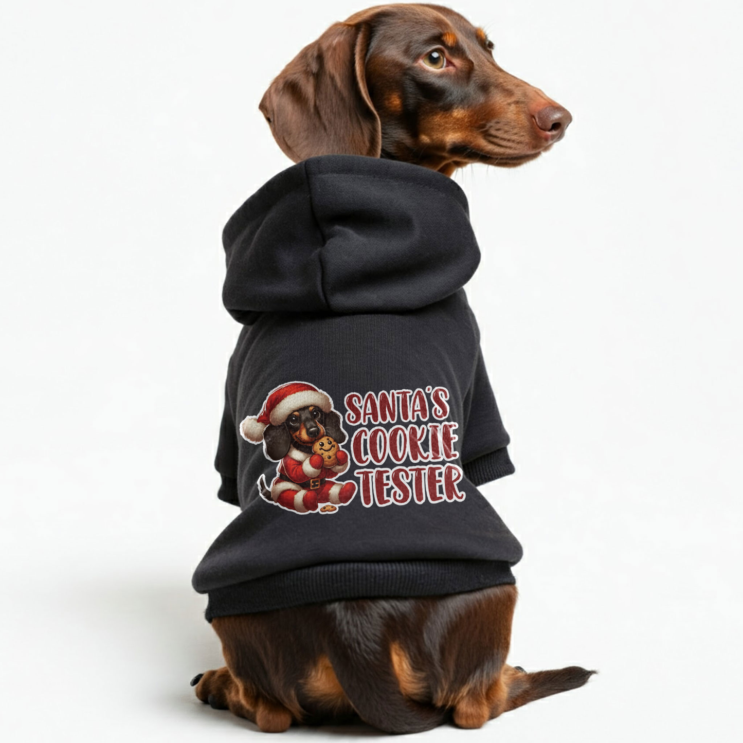 Santas Cookie Tester - Personalized Dachshund Hoodies with Funny Quotes – Stylish, Cozy, and Premium 100% Cotton