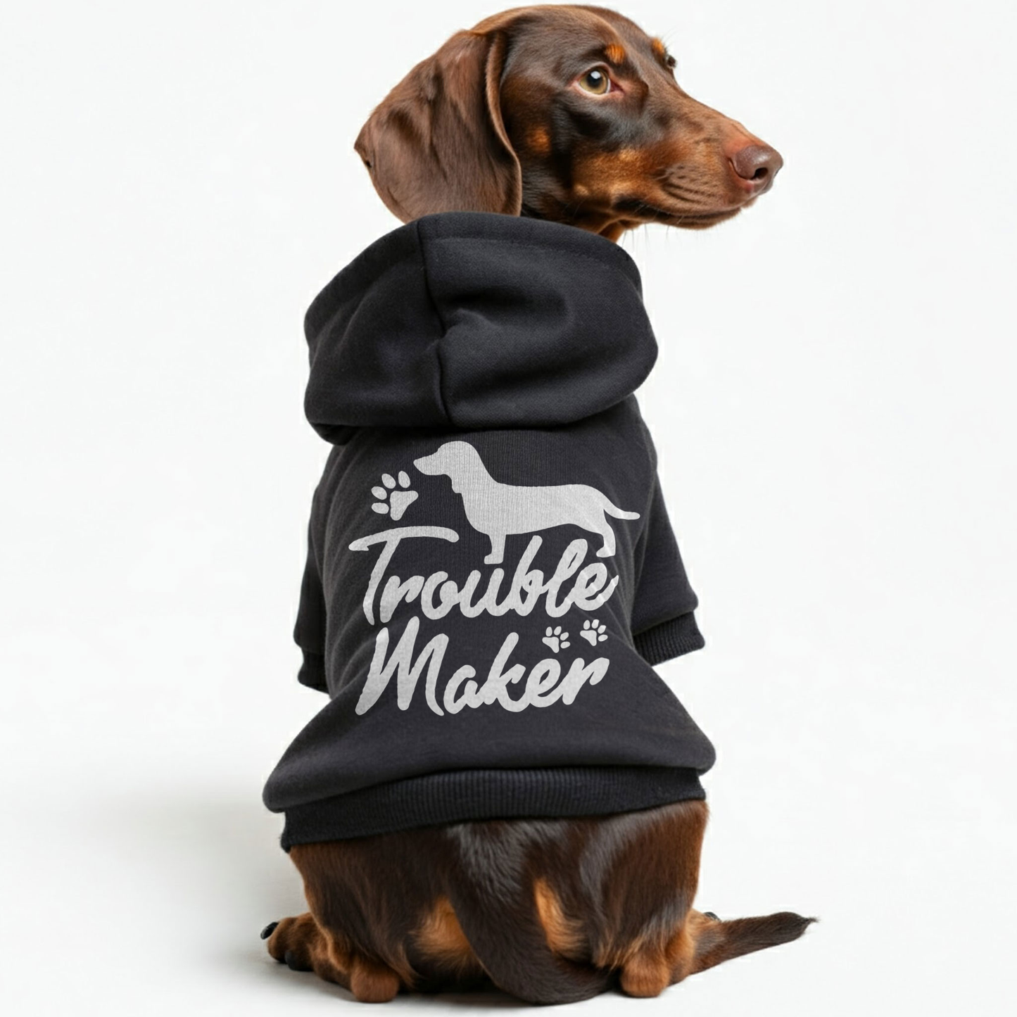 Trouble Maker - Personalized Dachshund Hoodies with Funny Quotes – Stylish, Cozy, and Premium 100% Cotton