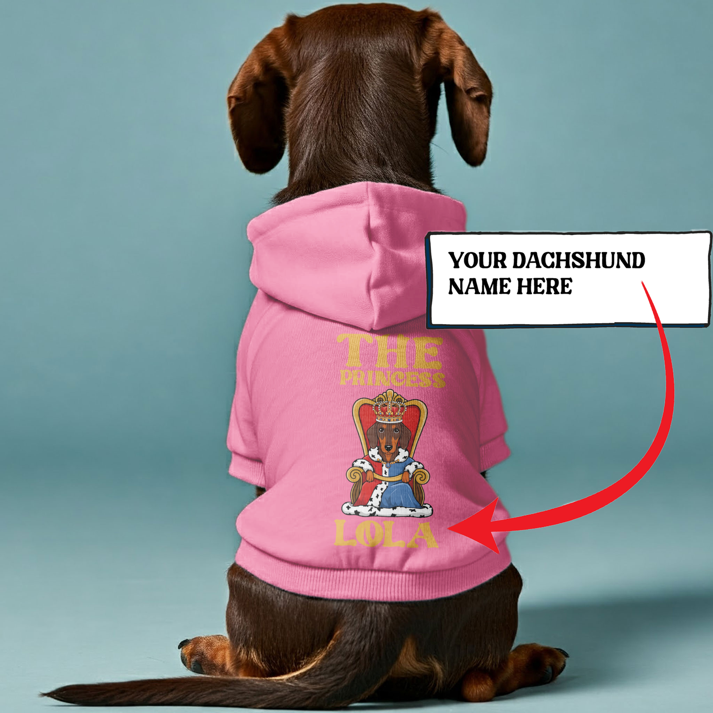 The Princess - Personalized Dachshund Hoodies with your doxie name – Stylish, Cozy, and Premium 100% Cotton