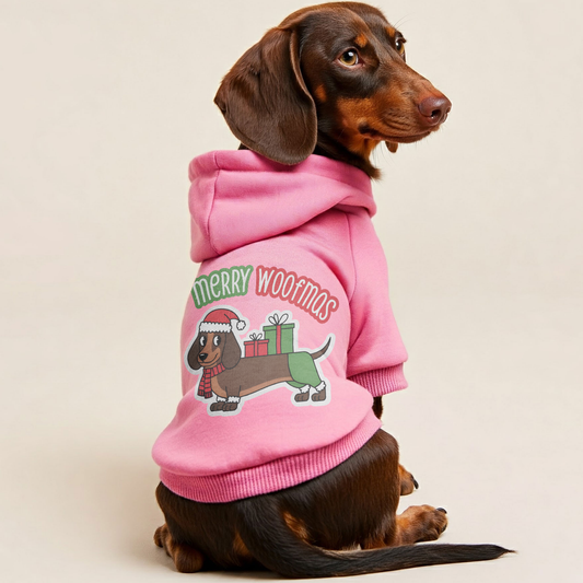 MERRY WOOFMAS - Personalized Dachshund Hoodies with Funny Quotes – Stylish, Cozy, and Premium 100% Cotton