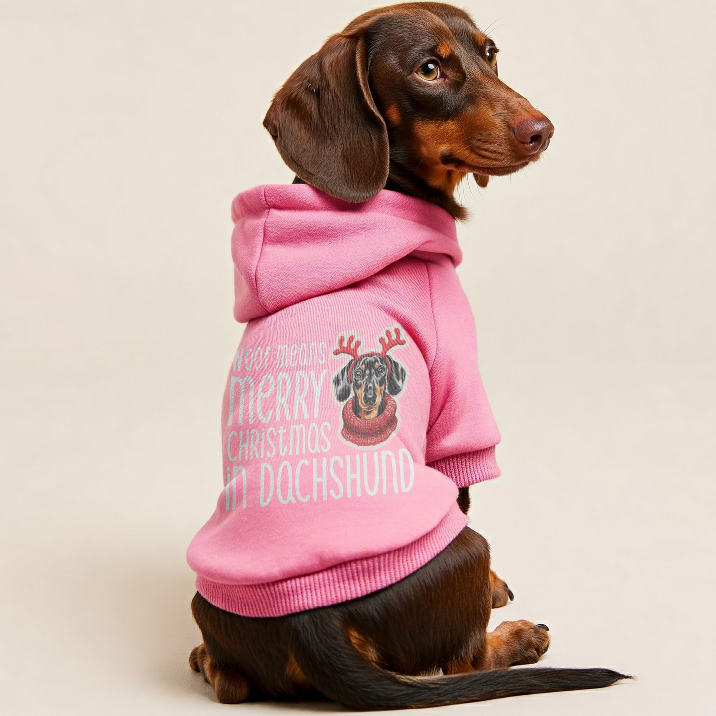 Woof Means Merry Christmas in Dachshund - Personalized Dachshund Hoodies with Funny Quotes – Stylish, Cozy, and Premium 100% Cotton