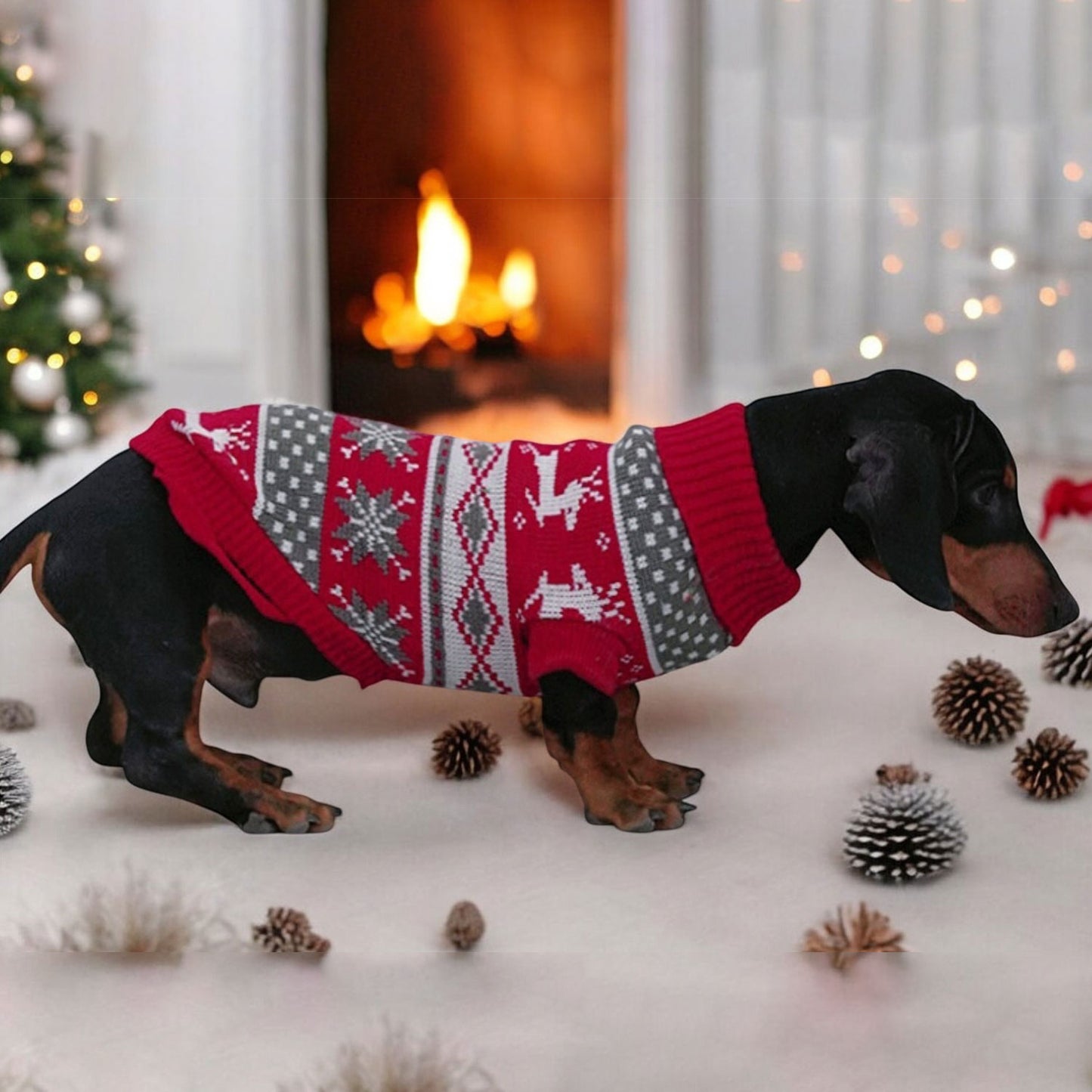 Disfraz navideño de suéter de invierno de perro salchicha