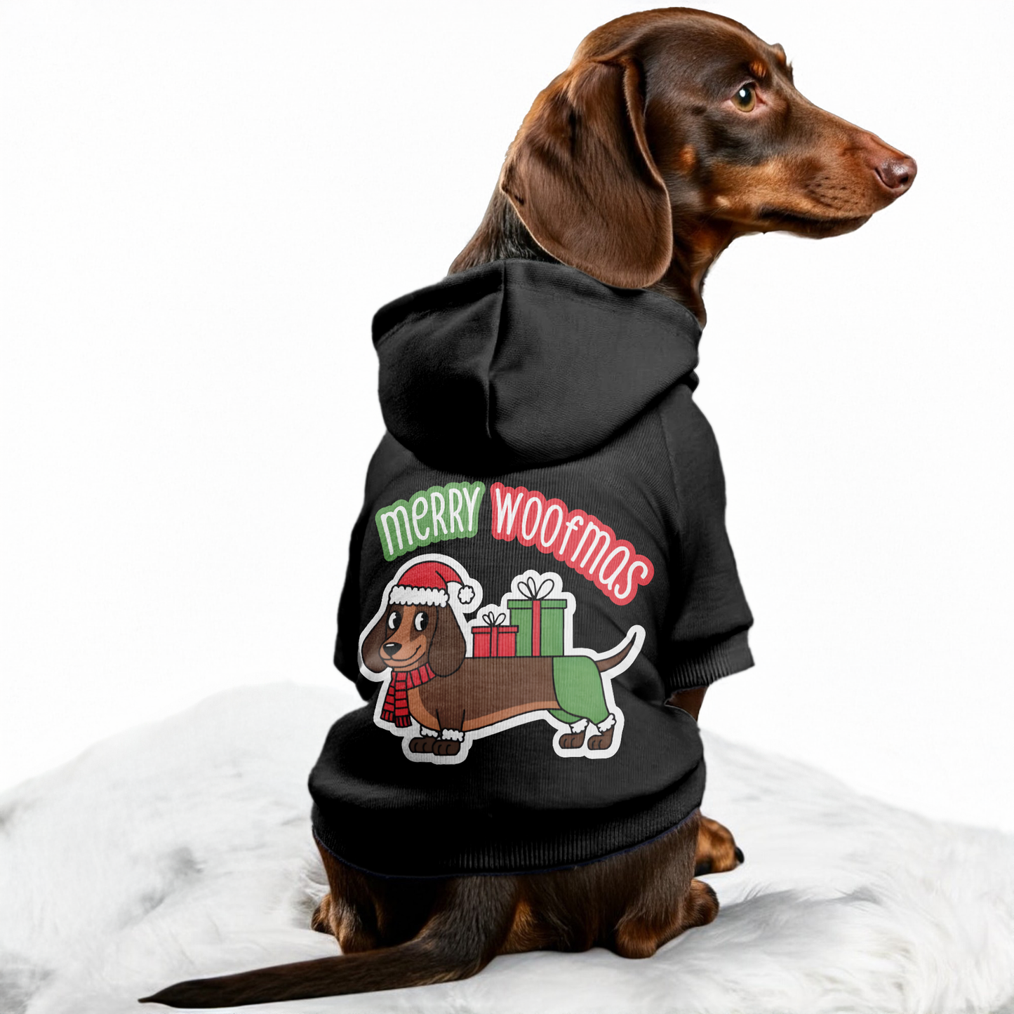 MERRY WOOFMAS - Personalized Dachshund Hoodies with Funny Quotes – Stylish, Cozy, and Premium 100% Cotton