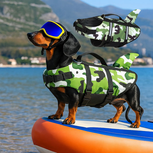 Premium Dachshund Swim Vest Camouflage Design - Shark Dog Life Jacket