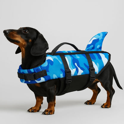 Dachshund shark life jacket in camo print, view 10