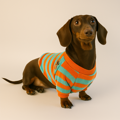 Dachshund Fleece Sweater with Stripes