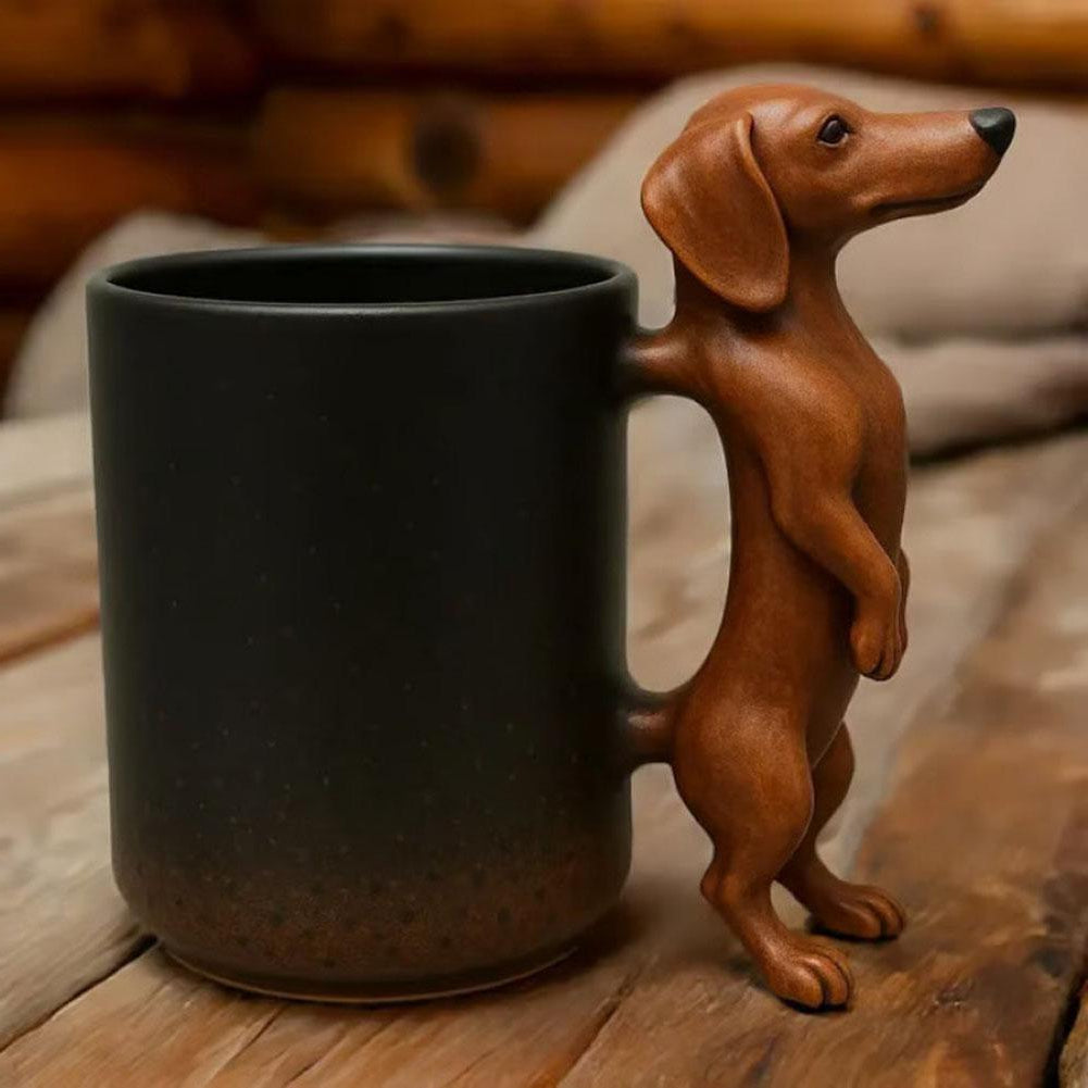 Wiener Dog Shaped Mug – Ceramic Dachshund Handle Cup for Doxie Fans
