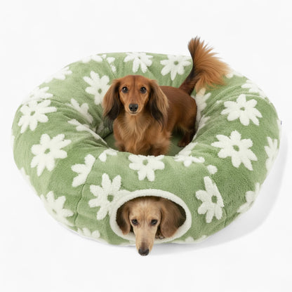 SnugTail dachshund tunnel bed with flower print