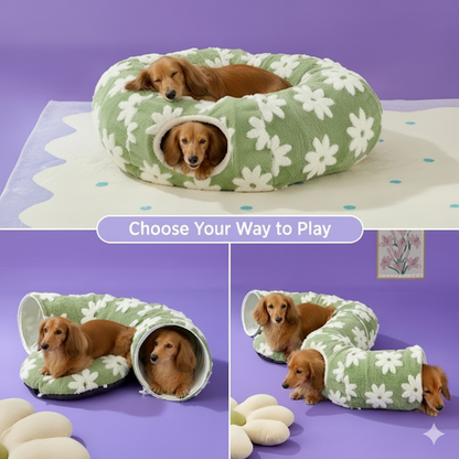 SnugTail dachshund tunnel bed with flower print, view 4