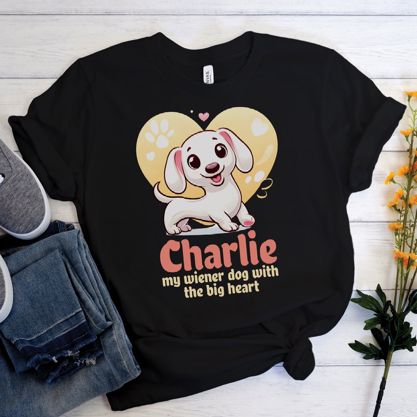 Camiseta personalizada con nombre de perro salchicha 