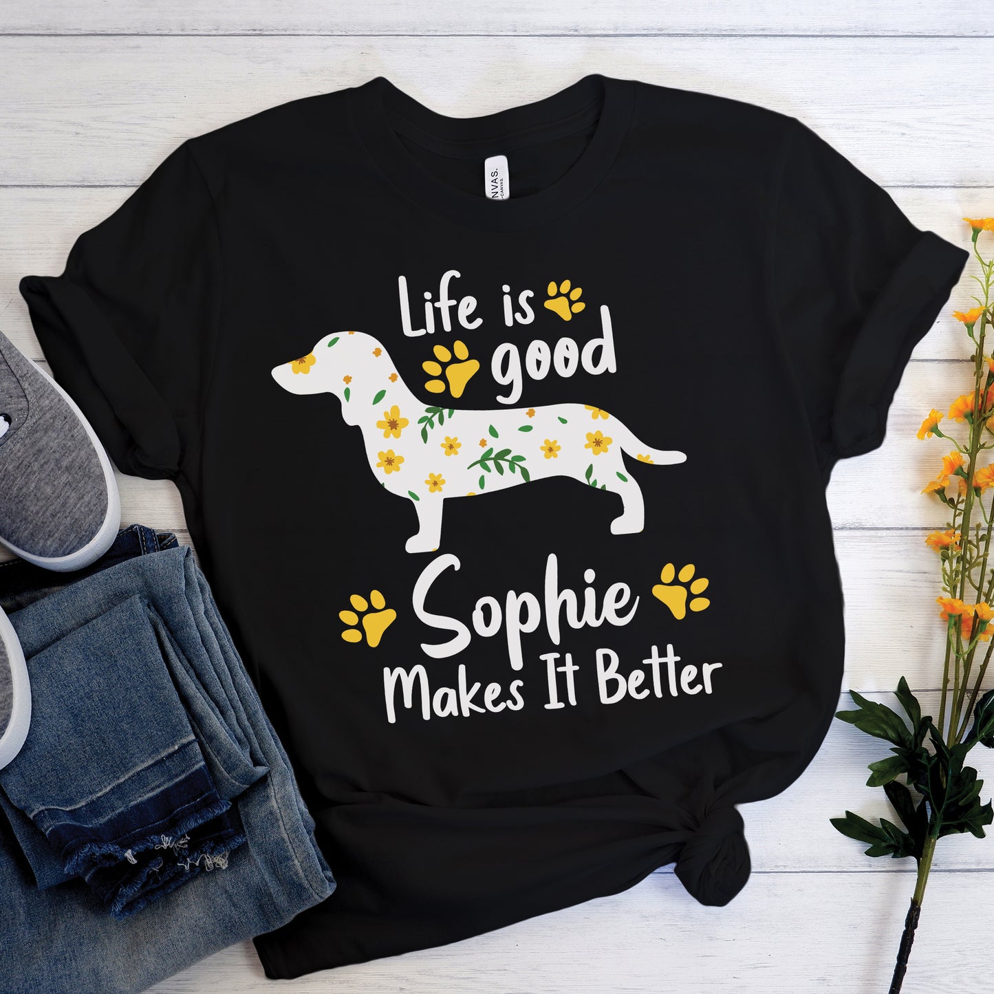 Camiseta personalizada con nombre de perro salchicha 