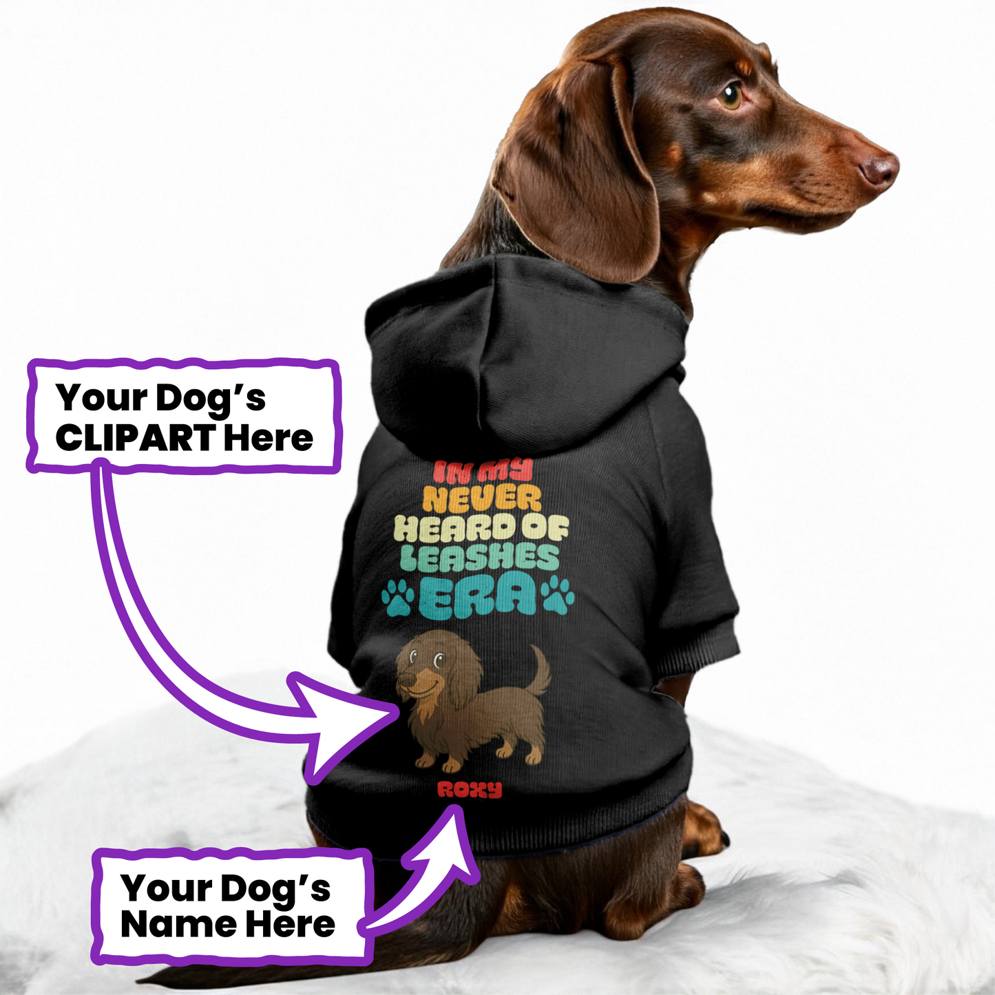 What leash– Personalized Dachshund Hoodies with Your Doxie’s Name & Clipart – Stylish, Cozy & Made from Premium 100% Cotton