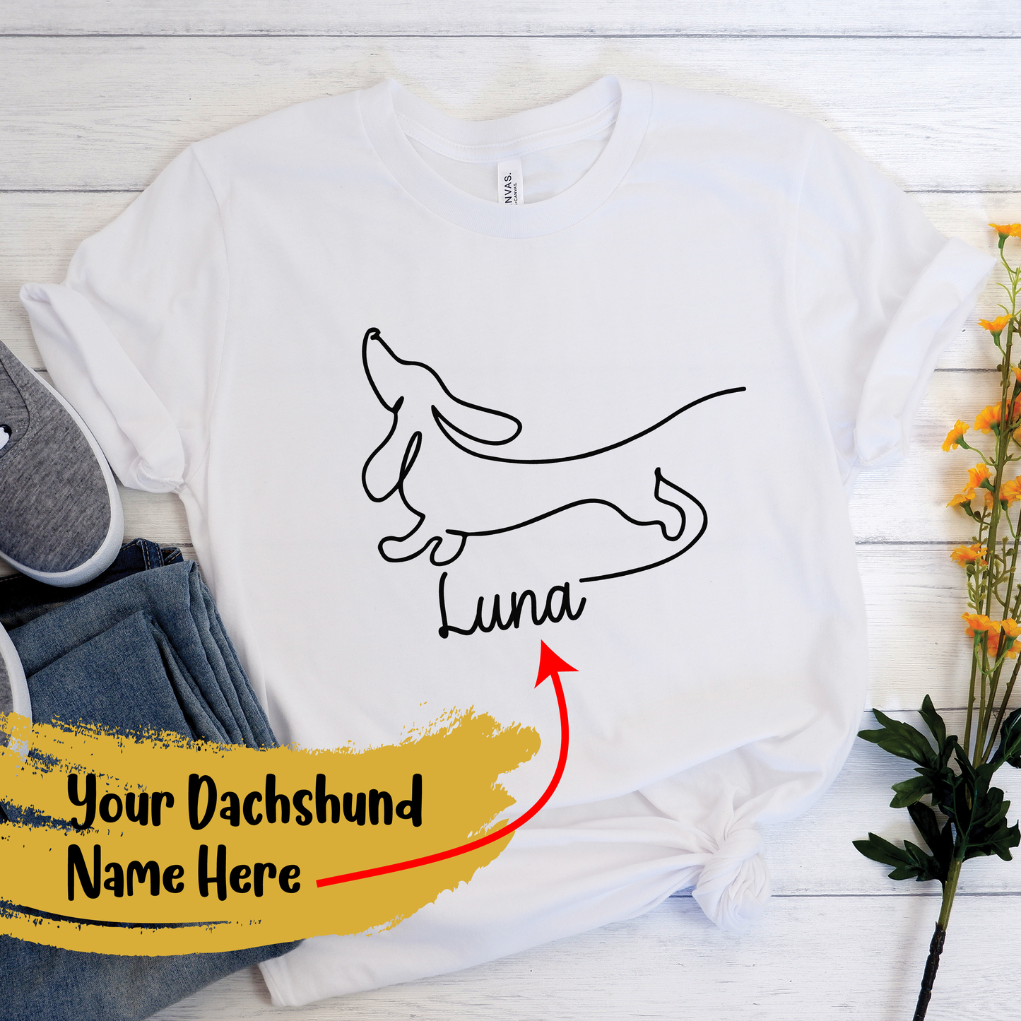 Camiseta personalizada con nombre de perro salchicha 