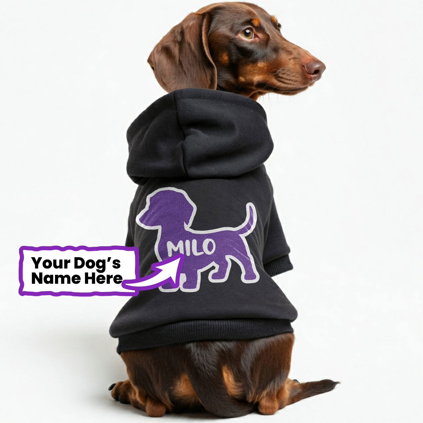 MILO - Personalized Dachshund Hoodies with your doxie name – Stylish, Cozy, and Premium 100% Cotton