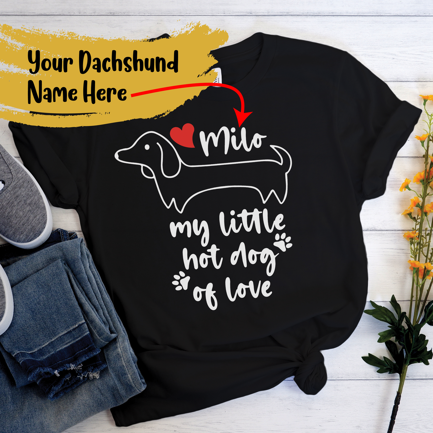 Camiseta personalizada con nombre de perro salchicha 