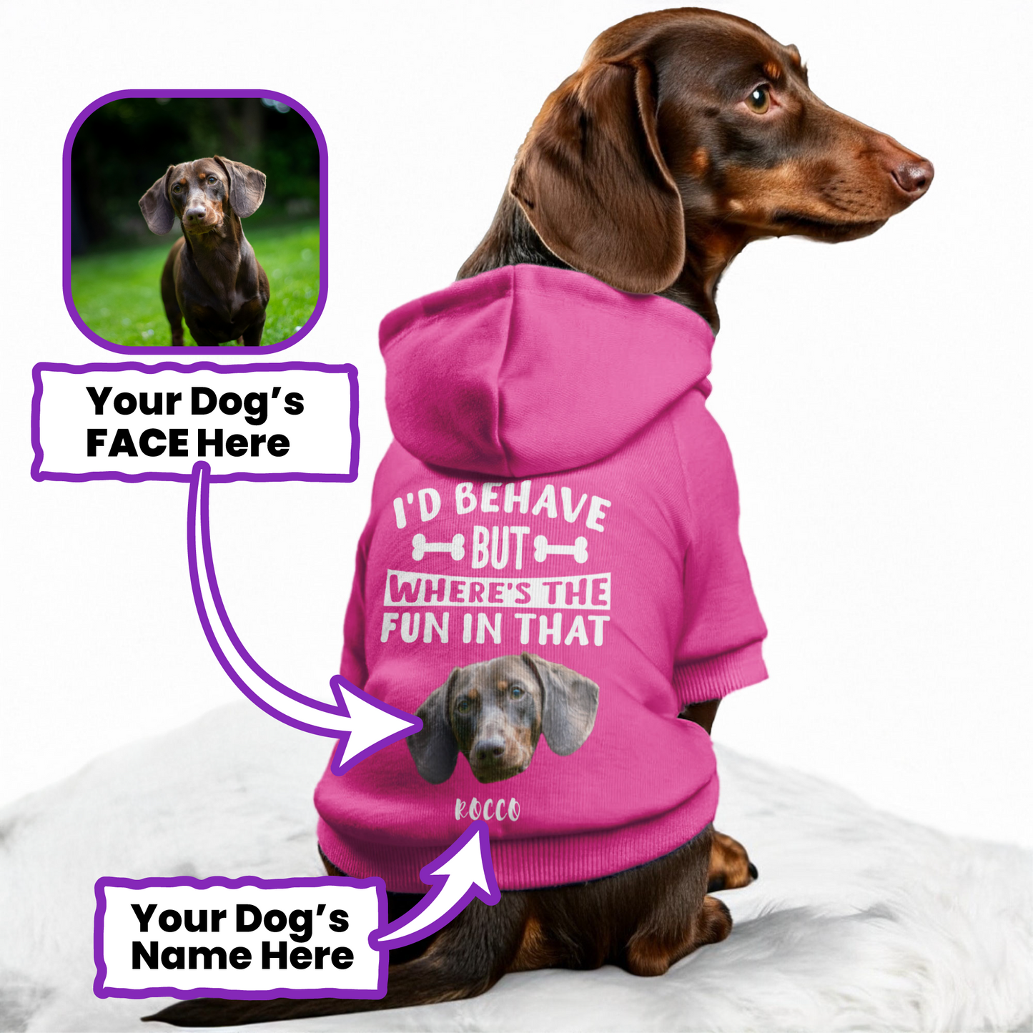 I’d behave – Personalized Dachshund Hoodies with Your Doxie’s Name & Photo – Stylish, Cozy & Made from Premium 100% Cotton
