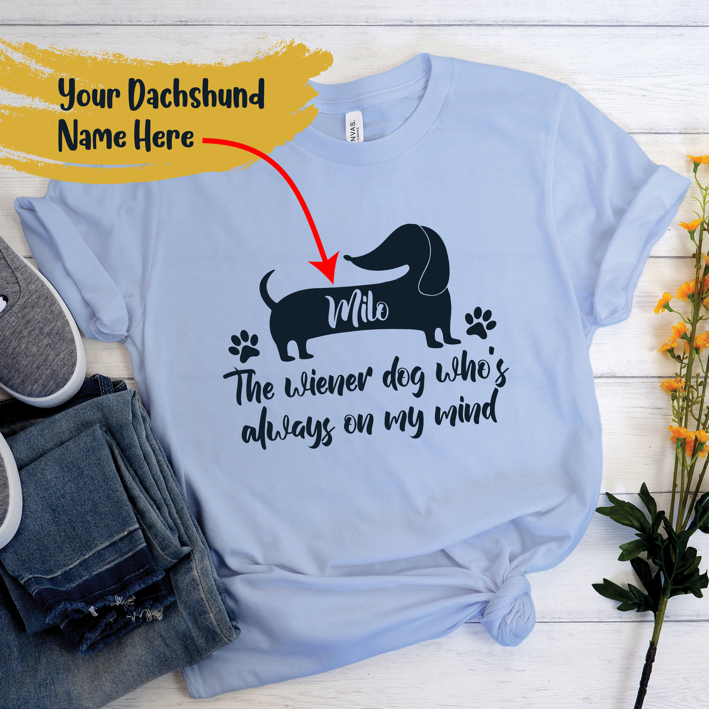 Custom T-shirt  with dachshund  Name