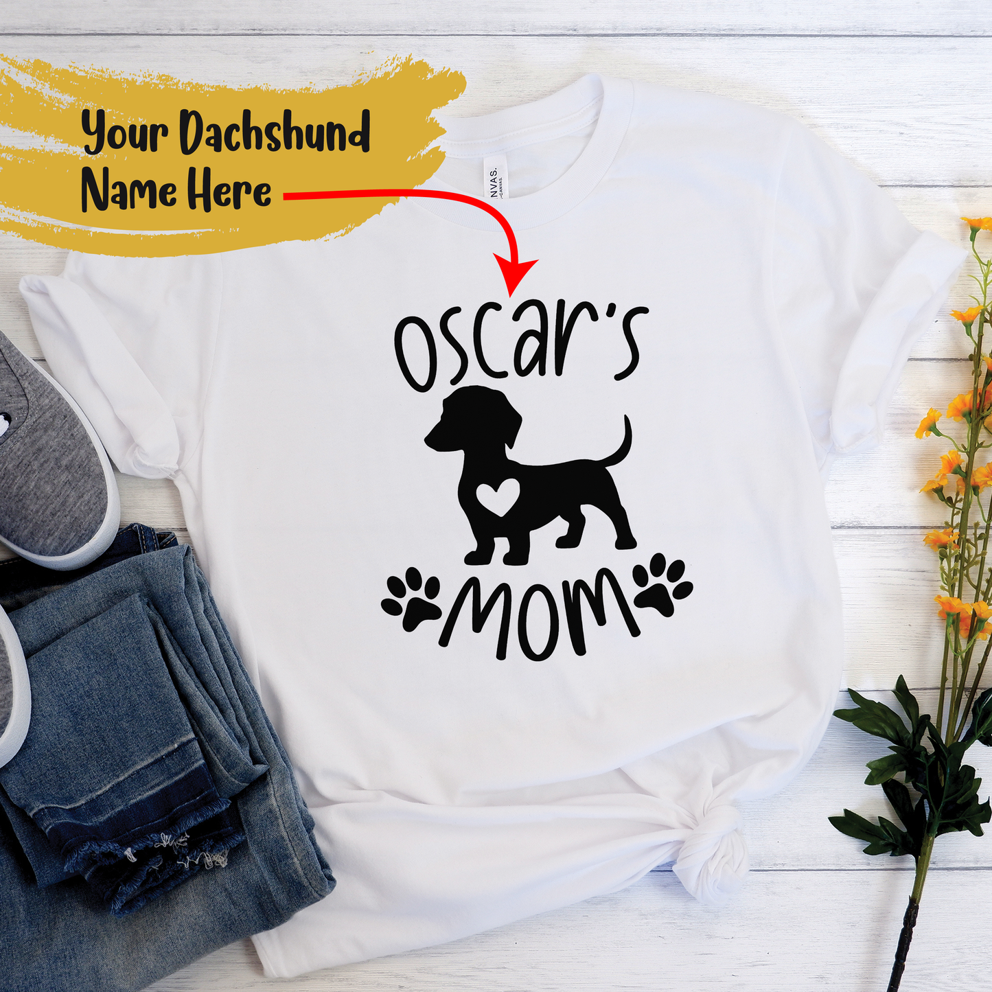 Camiseta personalizada con nombre de perro salchicha 