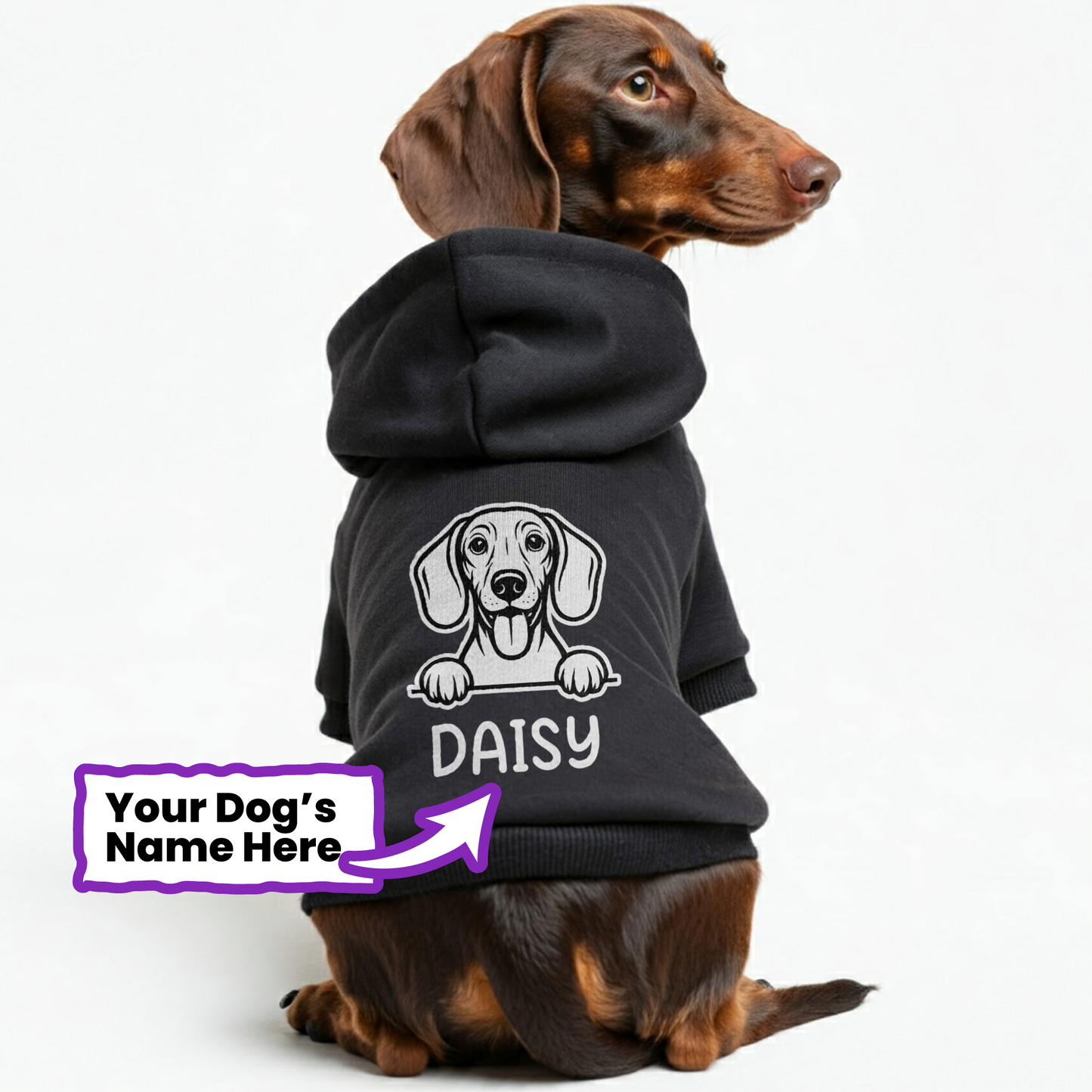 DAISY - Personalized Dachshund Hoodies with your doxie name – Stylish, Cozy, and Premium 100% Cotton