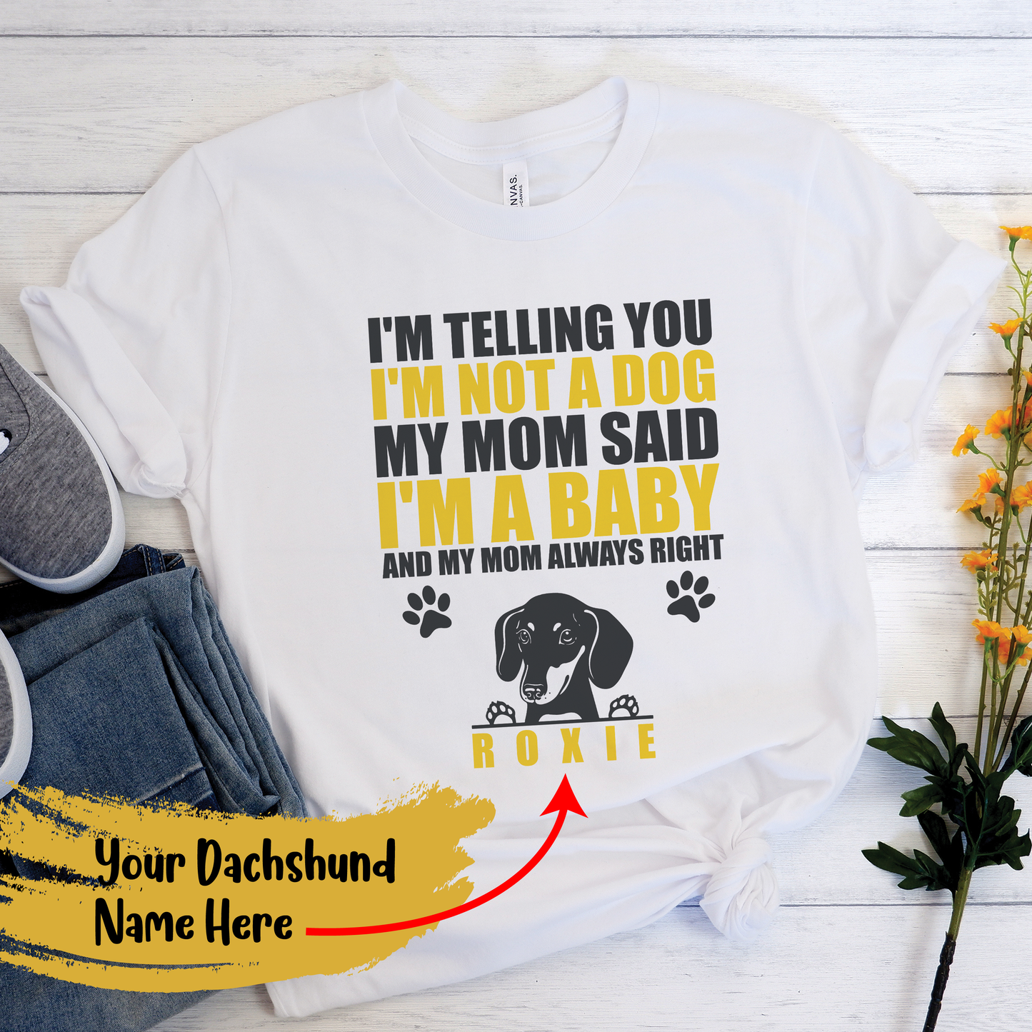 Camiseta personalizada con nombre de perro salchicha 