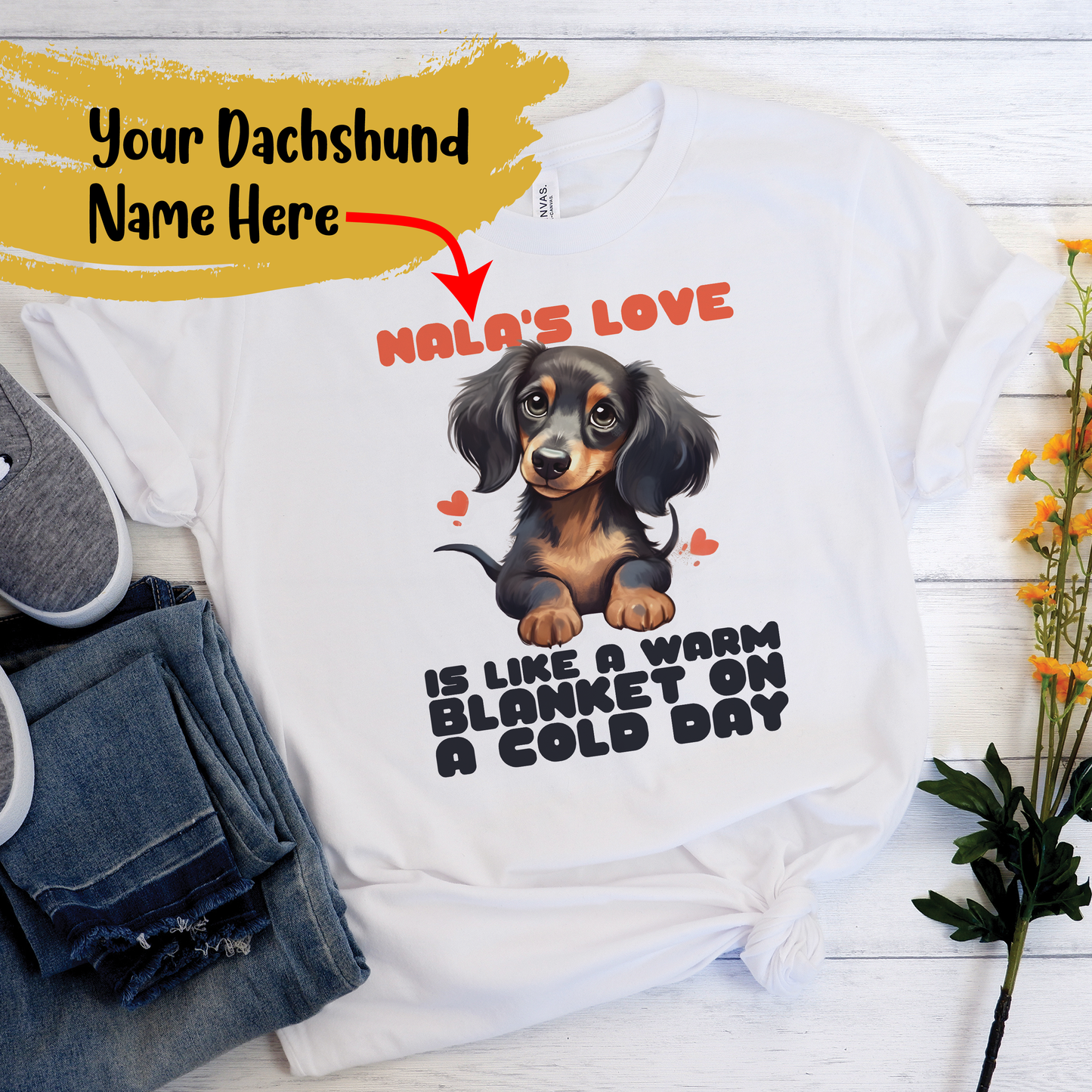 Camiseta personalizada con nombre de perro salchicha 