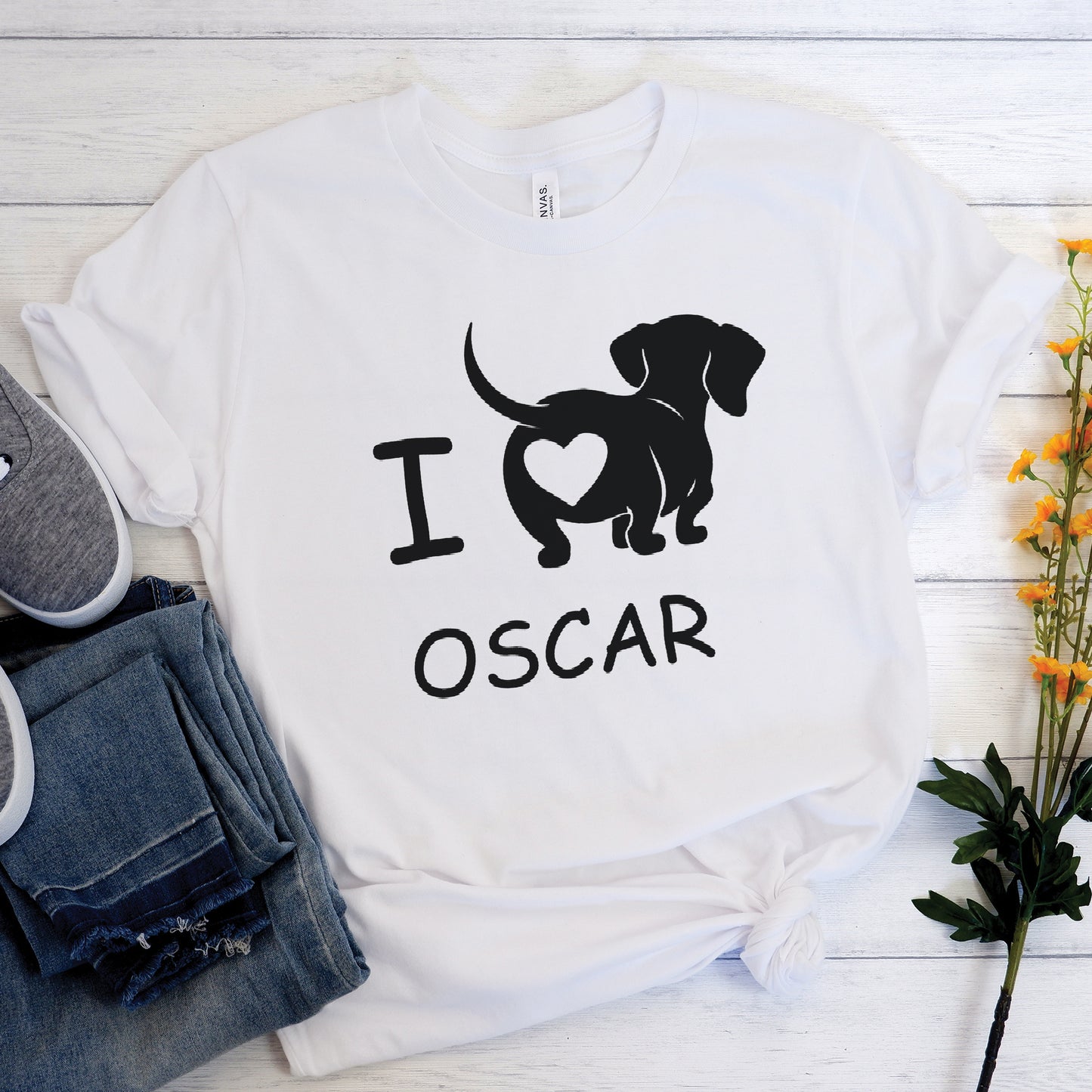 I love my doxie - Custom T-shirt  with dachshund  Name