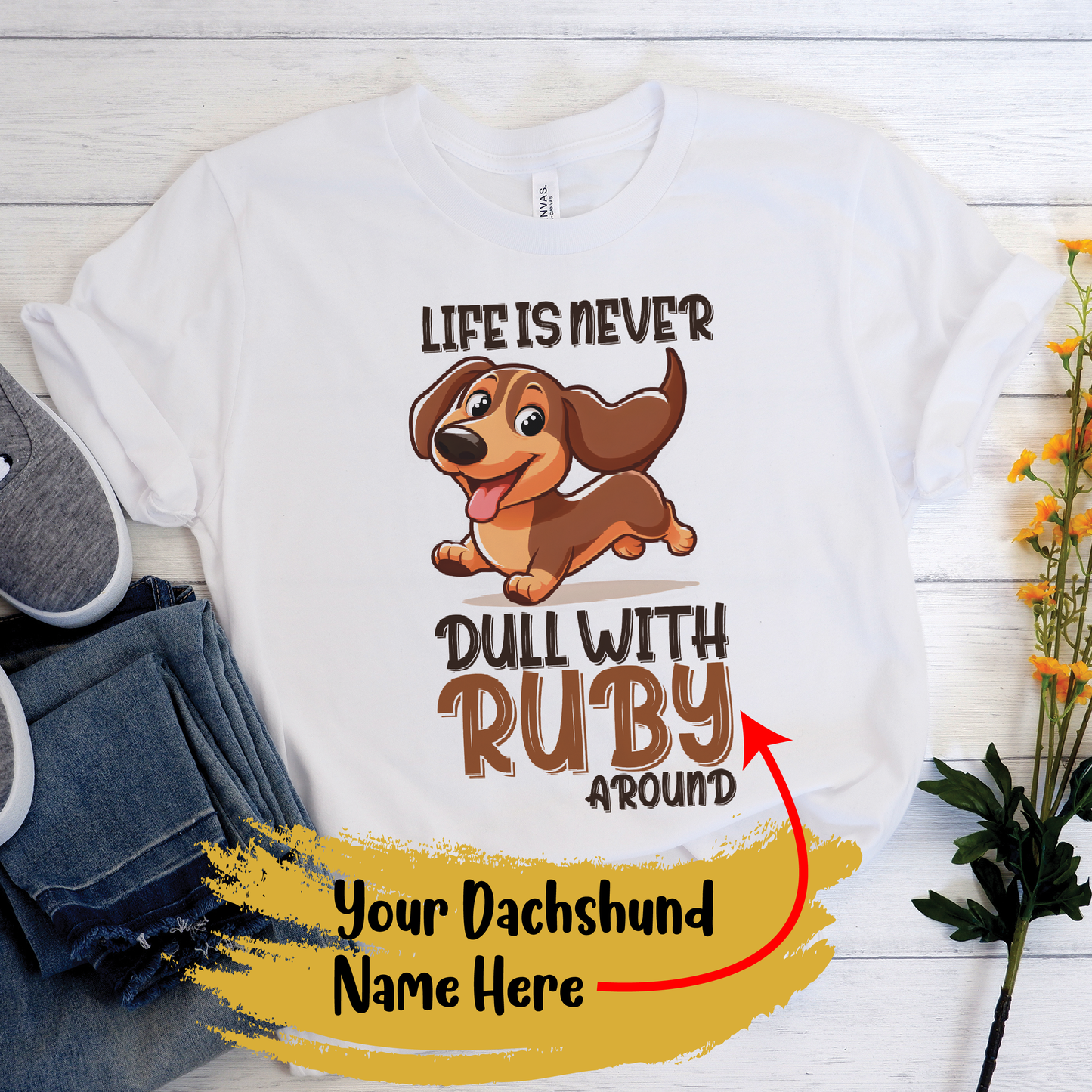 Camiseta personalizada con nombre de perro salchicha 