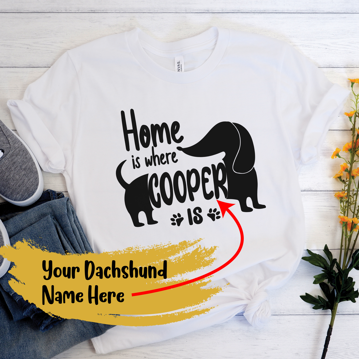 Camiseta personalizada con nombre de perro salchicha 