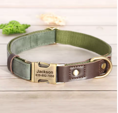 Dachshund Leather Collar with Leash – Personalized Engraved ID Adjustable