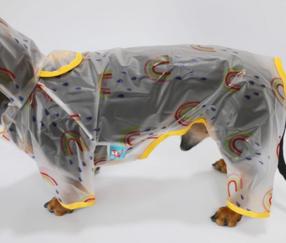 Dachshund Raincoat with Hat – Four-Legged Transparent Rain Jacket
