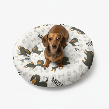 Hans - Personalized Cloud-Comfort Large Dachshund Bed | Anti-Anxiety Donut Bed for Dachshunds