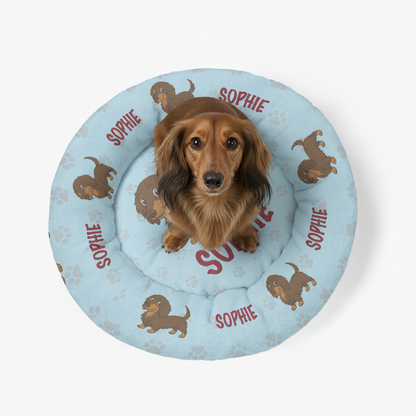 Joey - Personalized Cloud-Comfort Large Dachshund Bed | Anti-Anxiety Donut Bed for Dachshunds