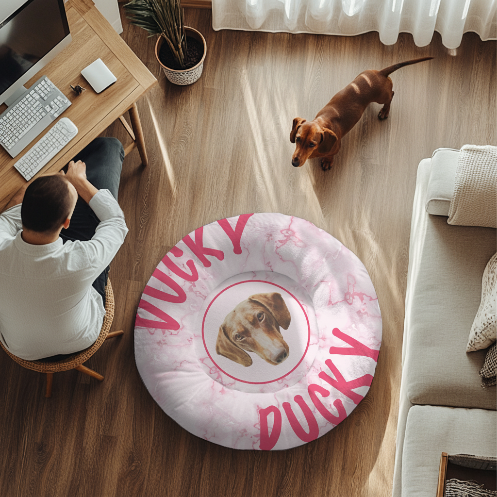 Bingo - Personalized Cloud-Comfort Large Dachshund Bed | Anti-Anxiety Donut Bed for Dachshunds