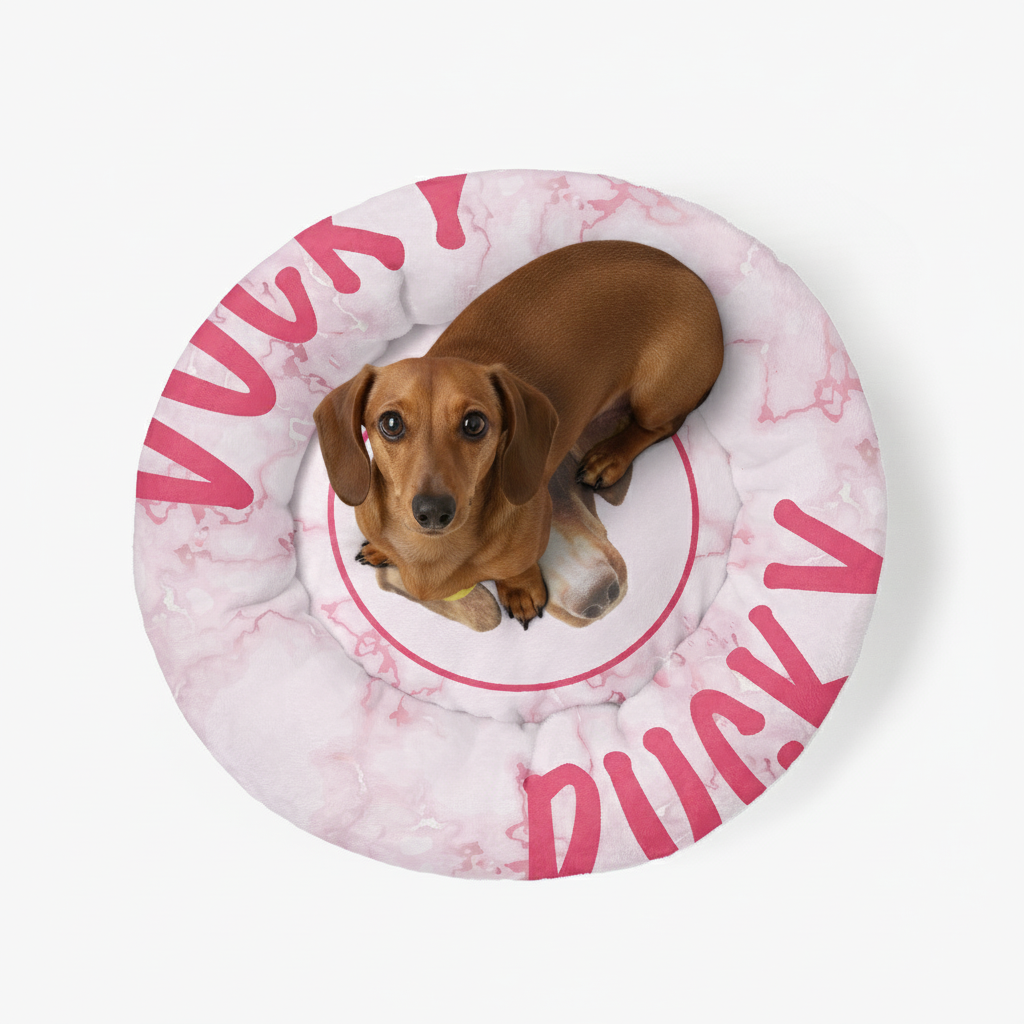 Bingo - Personalized Cloud-Comfort Large Dachshund Bed | Anti-Anxiety Donut Bed for Dachshunds
