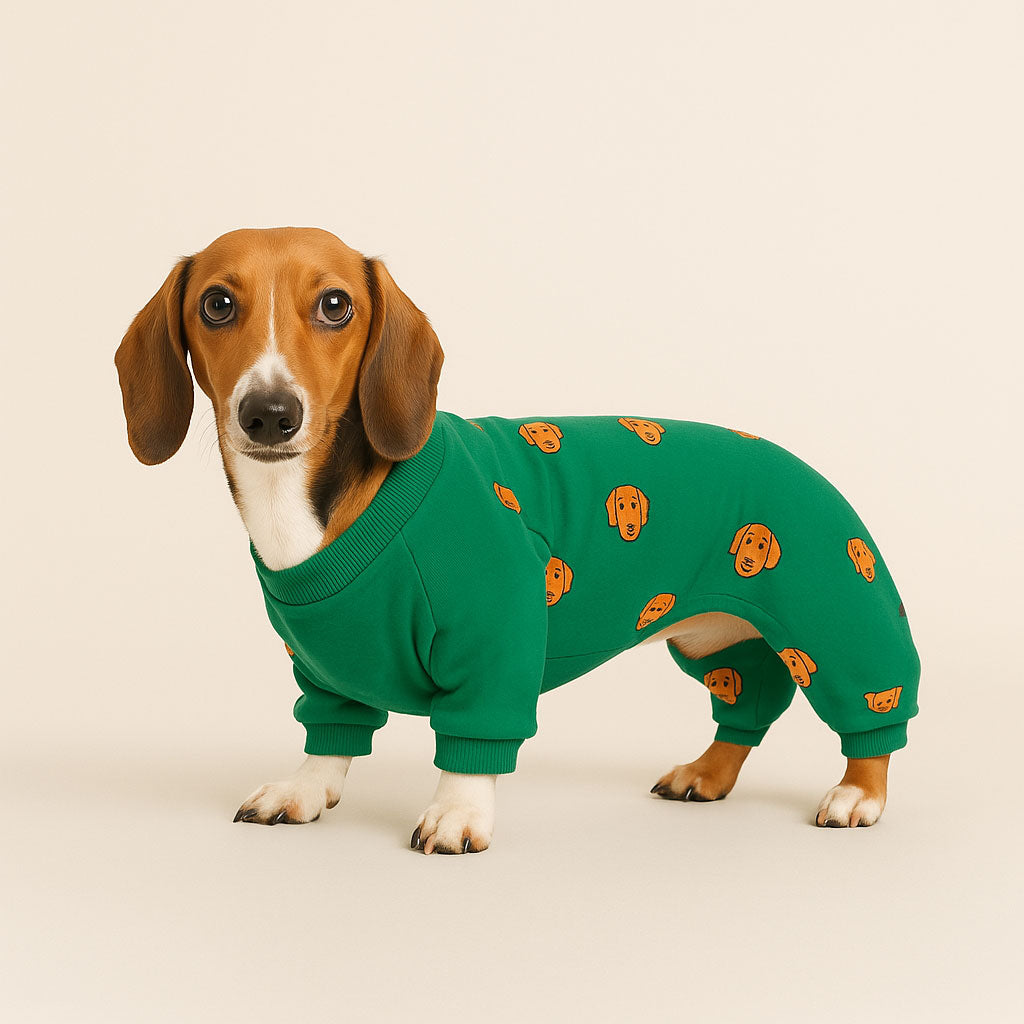 Stylish Dachshund Pajamas Green Cotton Jumpsuit
