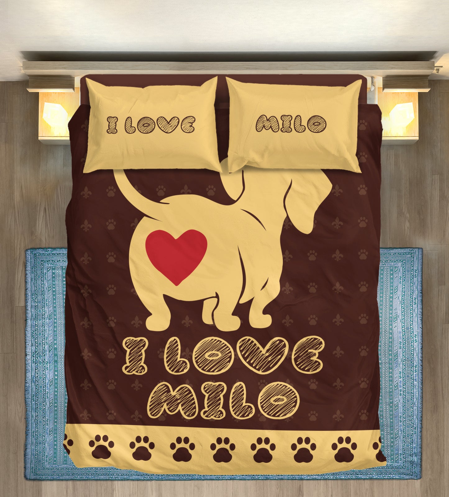 Juego de Cama Personalizado con Nombre de Perro Salchicha - Juego de Cama