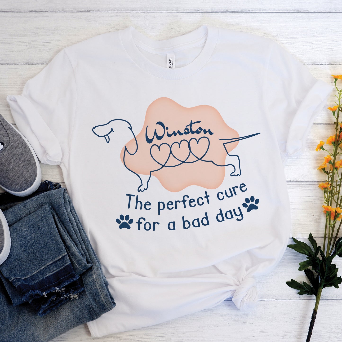 Camiseta personalizada con nombre de perro salchicha 