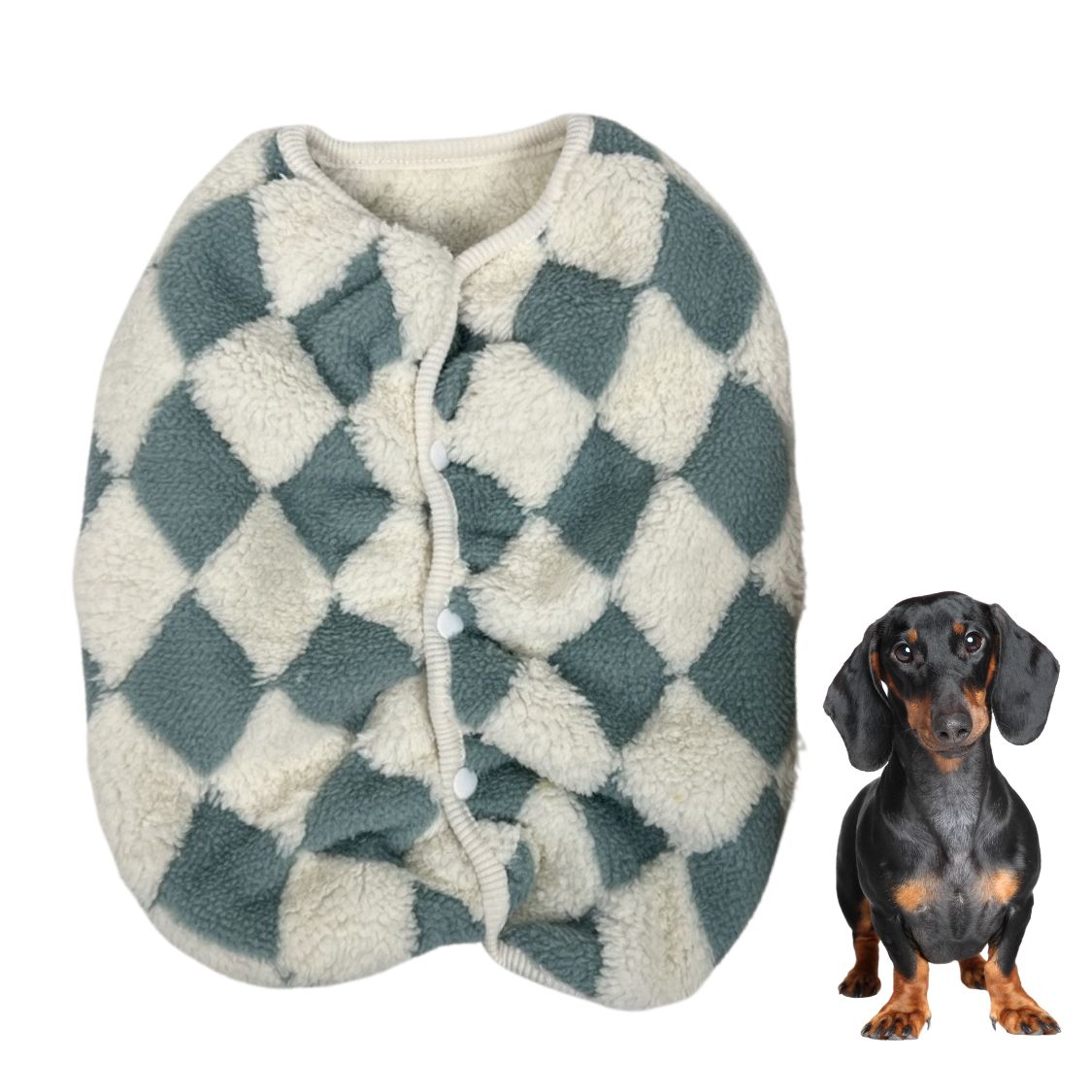 www.doxie.us-Dachshund-Plush-Checkerboard-Vest-blue