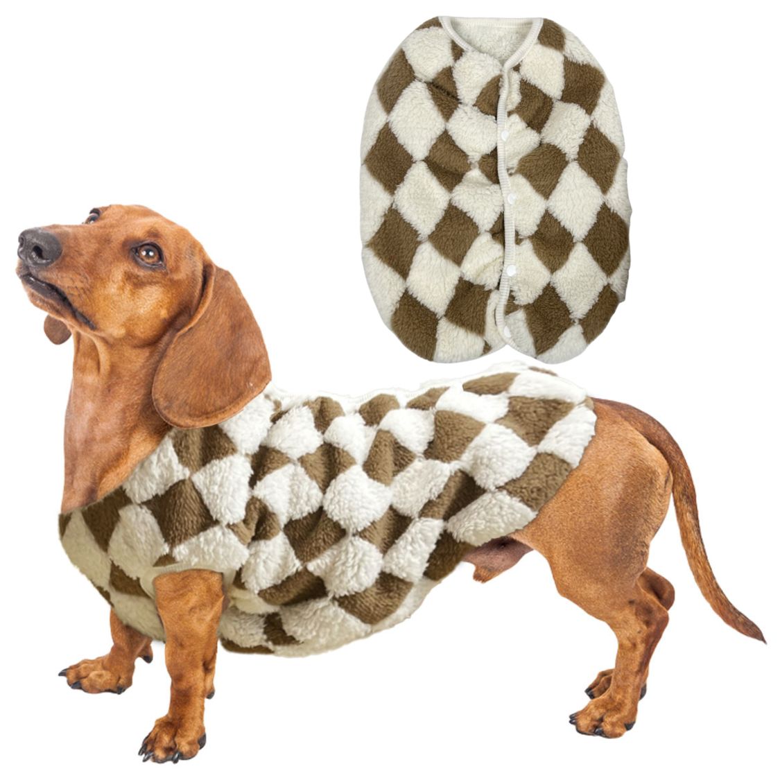 www.doxie.us-Dachshund-Plush-Checkerboard-Vest-brown