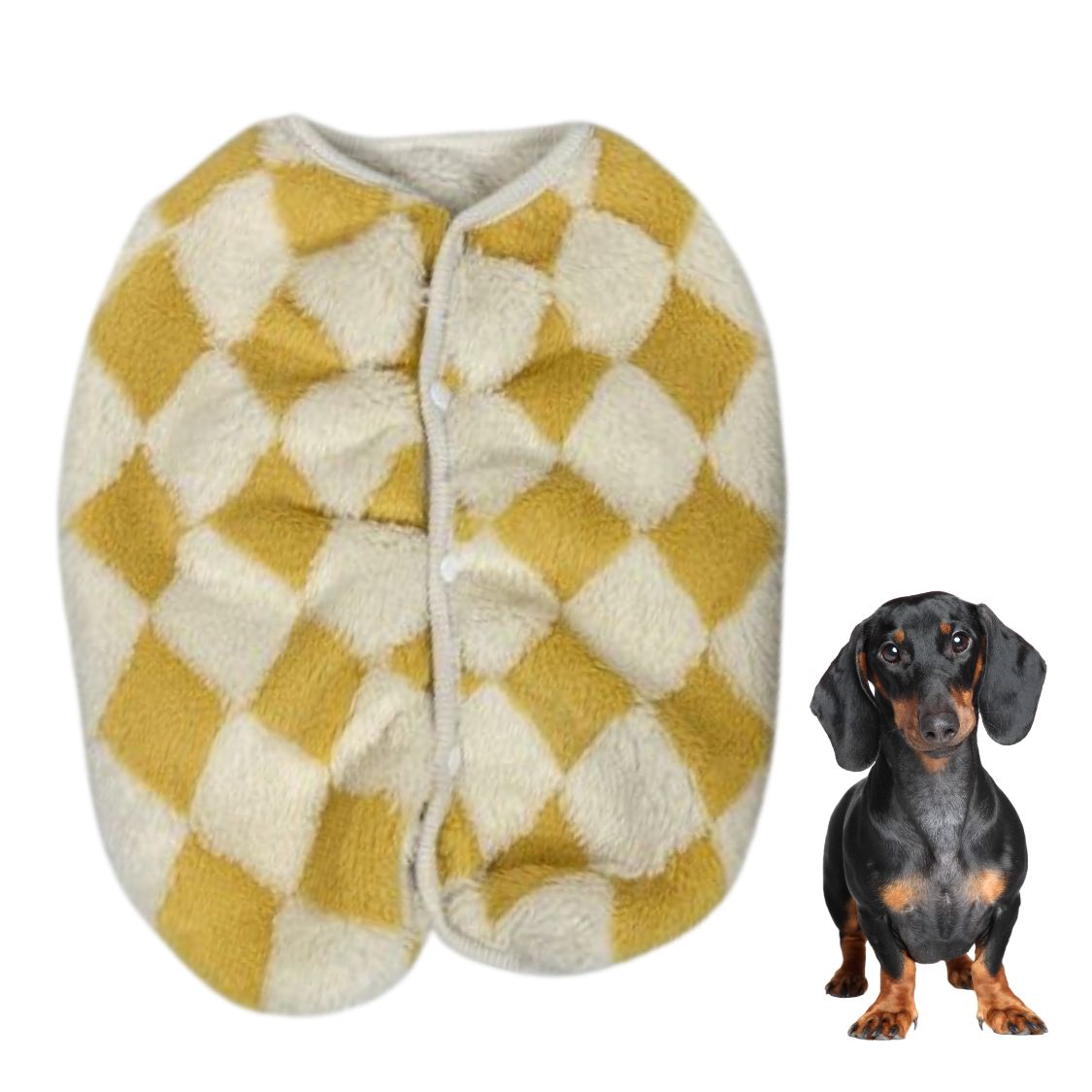 www.doxie.us-Dachshund-Plush-Checkerboard-Vest-yellow