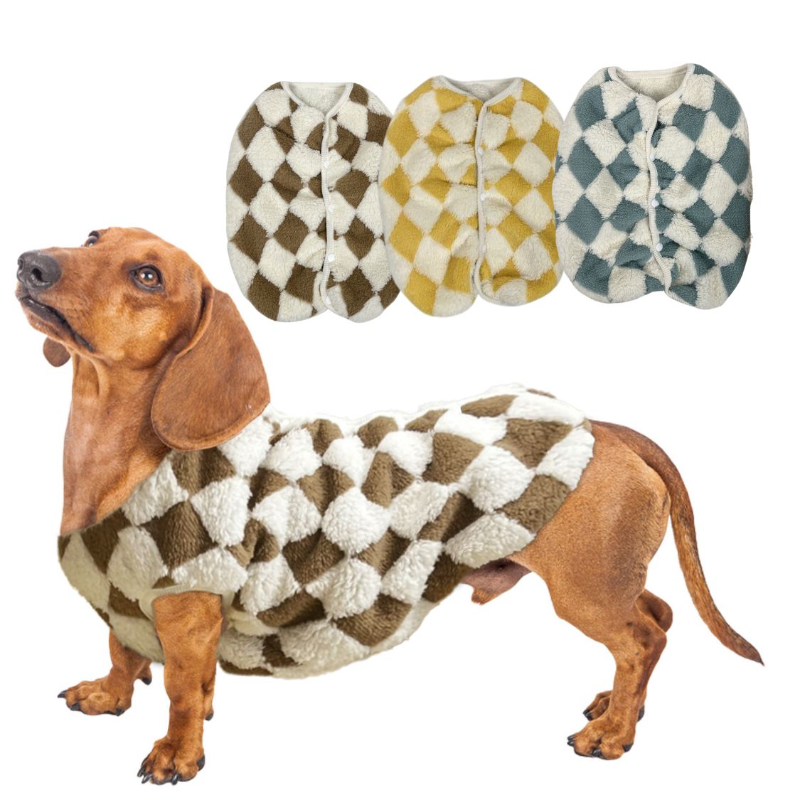 www.doxie.us-Dachshund-Plush-Checkerboard-Vest